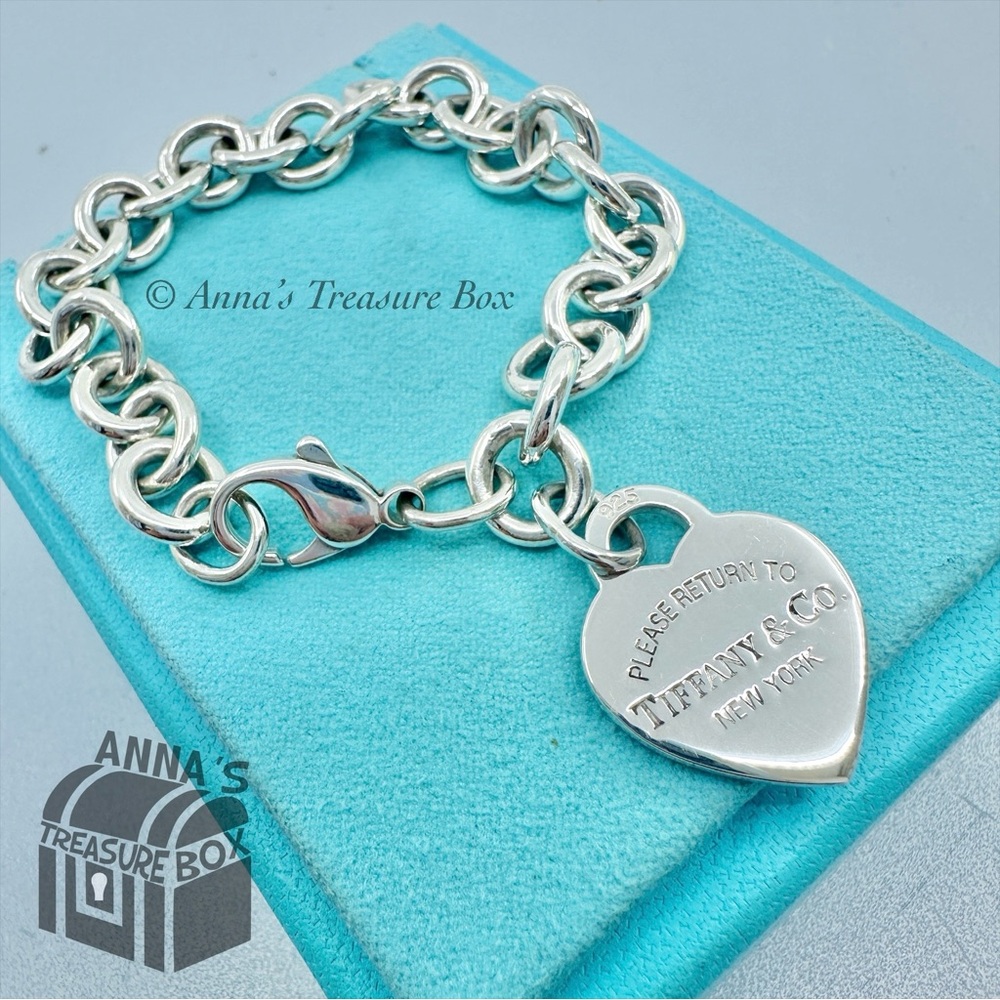 Return to Tiffany 925 Silver MED RTT Heart Tag Charm 7.75" Bracelet (pouch)